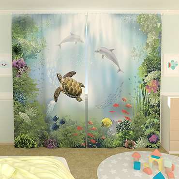 Фотошторы 150х260 (2 шт.), габардин, 'Подводный мир'
