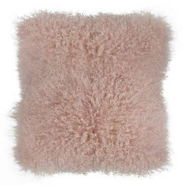 Подушка из меха ягненка 41х41 розового цвета 