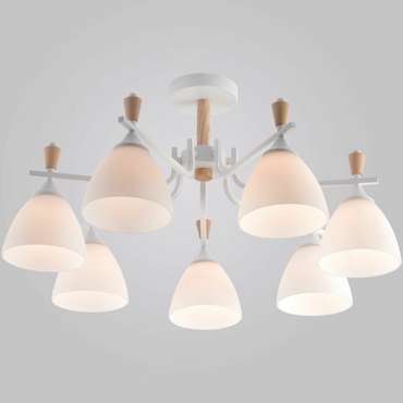 Люстра на штанге 01622-0.3-07 WH+WOOD (стекло, цвет белый)