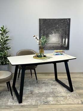 Раскладной обеденный стол AZ140 с керамической столишницей белого цвета 