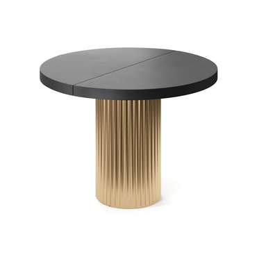 Обеденный стол раздвижной Мейсса на золотом основании с черной столешницей