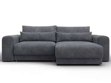 Угловой диван-кровать Лига-056 в обивке из велюра темно-серого цвета