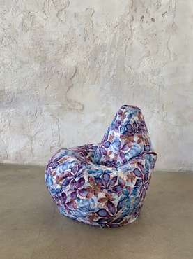 Кресло-мешок Груша Цветы L фиолетово-голубого цвета