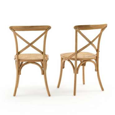 Комплект из двух стульев из дуба и плетеного ротанга Cedak бежевого цвета