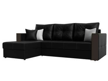 Угловой диван-кровать Валенсия черного цвета (экокожа) левый угол