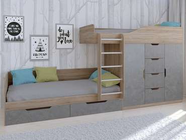 Двухъярусная кровать Астра 6 80х190 цвета Дуб Сонома-Железный камень