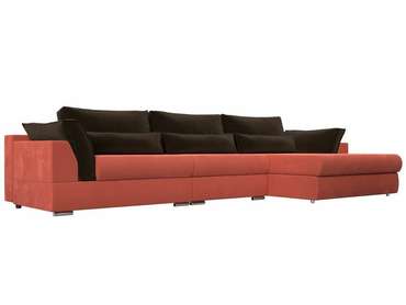 Угловой диван-кровать Пекин Long коричнево-кораллового цвета угол правый