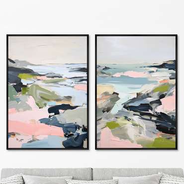 Набор из двух репродукций картин Landscape collection, Sea bay in autumn, 2024г.