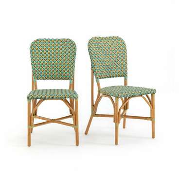 Комплект из двух плетеных стульев из ротанга Musette зеленого цвета