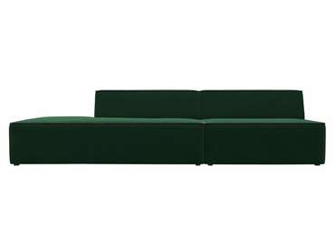 Прямой модульный диван Монс Модерн зеленого цвета с коричневым кантом левый
