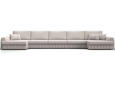 Угловой диван-кровать Лига-057 МегаЛонг светло-бежевого цвета (замша)