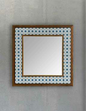 Настенное зеркало с каменной мозаикой 43x43 бело-синего цвета