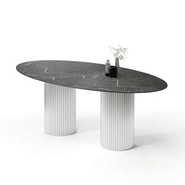 Овальный обеденный стол Хедус M черно-серебряного цвета