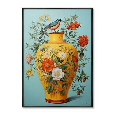 Репродукция картины China porcelain vase with bird, No 2, 2024г.
