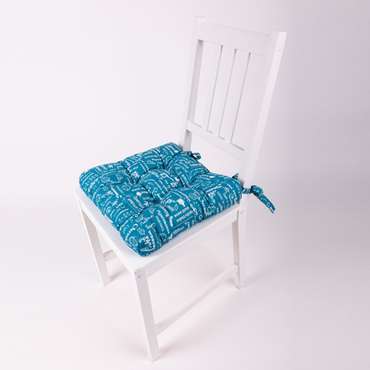 Сидушка на стул с завязками  'Правила кухни' 40х40, рогожка, 100 % хлопок, 'Бирюза'