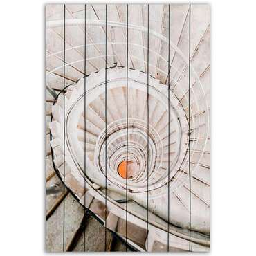 Картина на дереве Белая лестница-винт 60х90 см