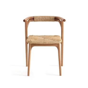 Кресло для столовой из дуба и соломы Fermyo бежевого цвета