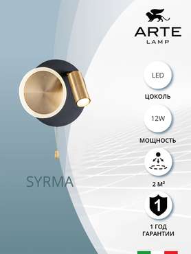 Настенный светильники Arte Lamp SYRMA A2213AP-2BK