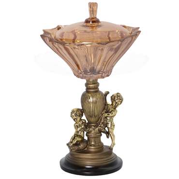Фруктовница Путти бронзового цвета со стеклянной чашей Голд с крышкой