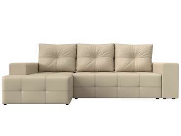 Угловой диван-кровать Перри бежевого цвета (экокожа) левый угол