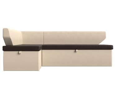 Угловой диван-кровать Омура бежево-коричневого цвета (экокожа) цвета левый угол