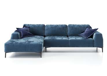 Угловой диван-кровать Cloud с оттоманкой синего цвета