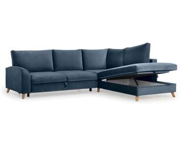 Угловой диван-кровать Хамар темно-синего цвета