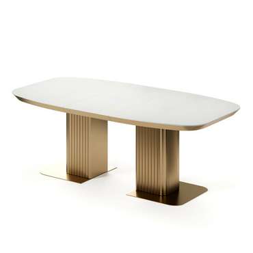 Раздвижной обеденный стол Гиртаб бело-золотого цвета