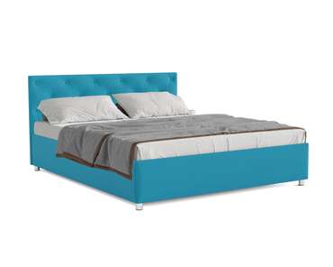 Кровать Классик 140х190 темно-голубого цвета с подъемным механизмом (рогожка)