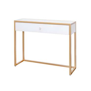 Консоль золотистого цвета с мраморной столешницей и ящиком