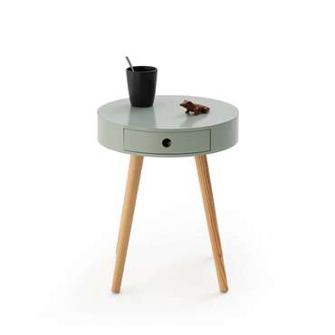 Маленький круглый прикроватный столик Selisa серо-зеленого цвета