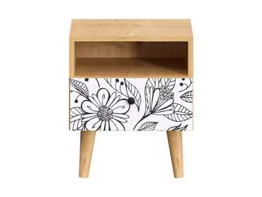 Тумба прикроватная Frida с принтом flower на деревянных ножках