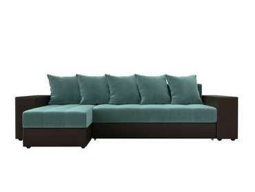 Угловой диван-кровать Дубай бирюзово-коричневого цвета (ткань/экокожа) левый угол