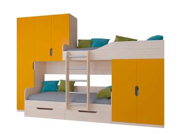 Двухъярусная кровать Лео 80х190 цвета Дуб молочный-оранжевый
