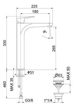 Смеситель для раковины Webert Sax Evolution SE830402560, черный