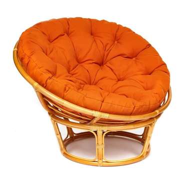 Кресло Papasan светло-бежевого цвета с оранжевой подушкой