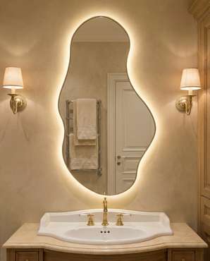 Настенное зеркало Lake в раме золотого цвета с подсветкой