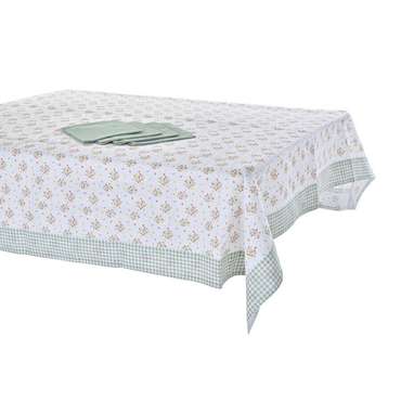 Скатерть с салфетками Цветы 150x250 зелено-белого цвета 