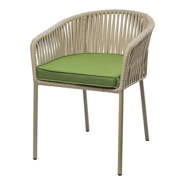 Садовый стул Reed бежевого цвета с зеленой подушкой