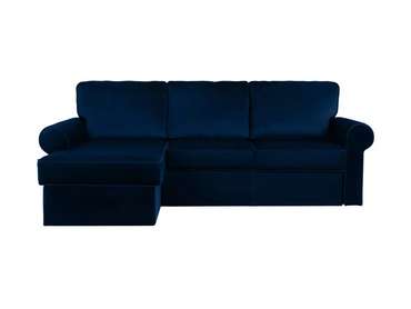 Угловой диван-кровать Murom в обивке из велюра темно-синего цвета