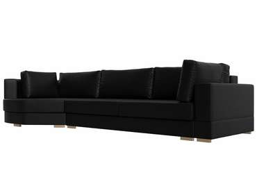 Угловой диван-кровать Лига 026 черного цвета (экокожа) левый угол