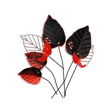 Настенный декор ручной работы Листья 73х76 из металла черно-краснового цвета