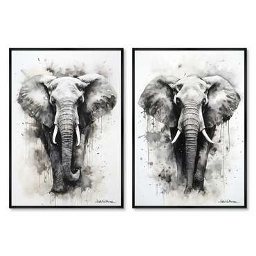 Набор из двух репродукций картин Walking elephants, 2024г.