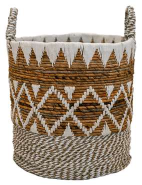Корзина Scandi M из листьев абаки с хлопковым декором