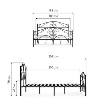 Кровать Морика 180х200 черного цвета без подъемного механизма
