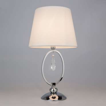 Настольная лампа с белым абажуром 01055/1 хром/прозрачный хрусталь Strotskis Madera