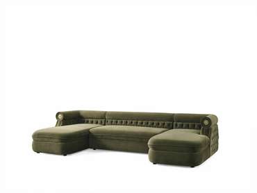 Угловой диван с пуфом Эклектика зеленого цвета