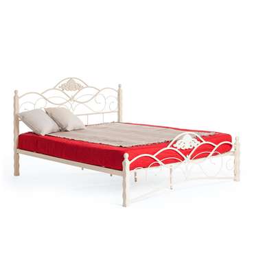 Кровать металлическая Wood slat base 160х200 бежевого цвета