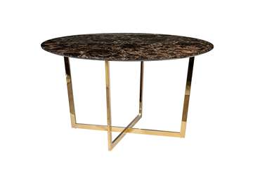 Круглый обеденный стол Dark Emperador коричнево-золотого цвета
