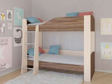 Двухъярусная кровать Астра 2 80х190 цвета Дуб молочный-Орех